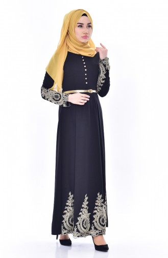 Schwarz Hijab Kleider 4462-01