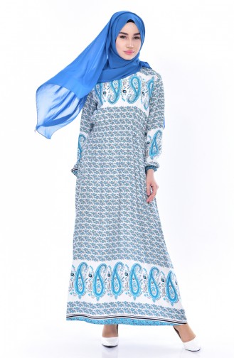صفامروة فستان بتصميم مُطبع 5032-01 لون تركواز 5032-01