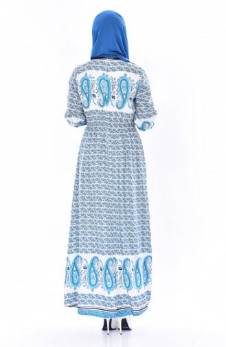 Sefamerve Patterned Dress 5032-01 Turquoise 5032-01
