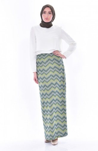 Patterned Pencil Skirt 3096-03 Green 3096-03