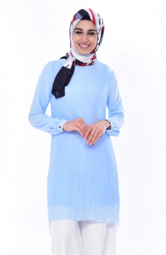 Pliseli Asimetrik Tunik 7215-05 Bebe Mavisi