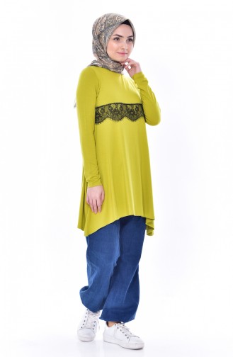 Lace Detailed Tunic 1413-01 Pistachio Green 1413-01