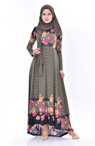 Khaki Hijab Dress 6033-03