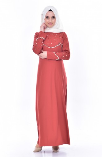 Brick Red Hijab Dress 81560-02