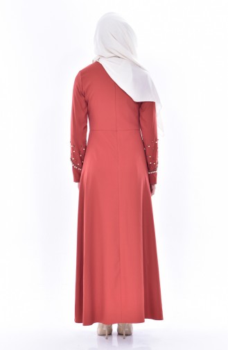 فستان مُزين بتفاصيل من اللؤلؤ 81560-02 لون قرميدي 81560-02