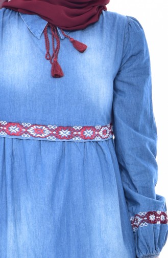 Embroidered Jeans Dress 3631-01 Jeans Blue 3631-01