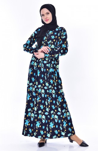 Kleid mit Vogelaugen Detail 6035-01 Dunkelblau Blau 6035-01