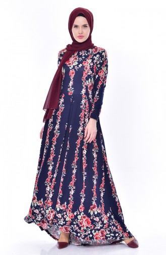 Navy Blue Hijab Dress 6032-04