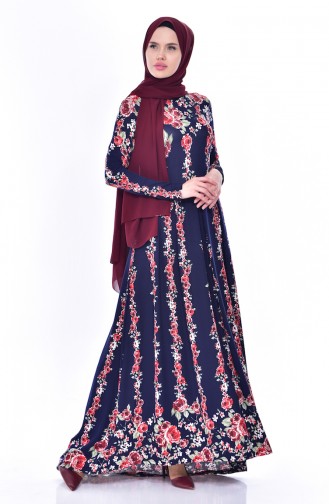 Navy Blue Hijab Dress 6032-04