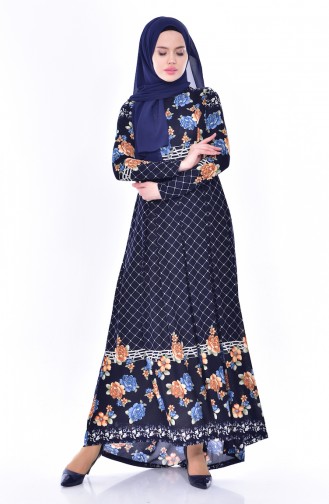 Navy Blue Hijab Dress 6033-05