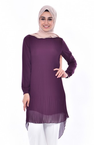 Pliseli Asimetrik Tunik 7215-03 Mor