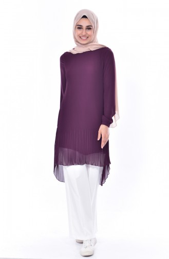 Pliseli Asimetrik Tunik 7215-03 Mor