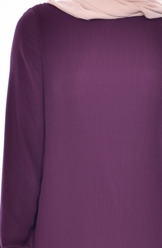 Pliseli Asimetrik Tunik 7215-03 Mor