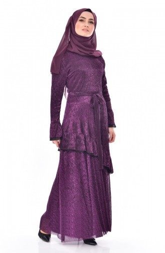 Glitzer Kleid mit Gürtel 0202-04 Zwetschge 0202-04