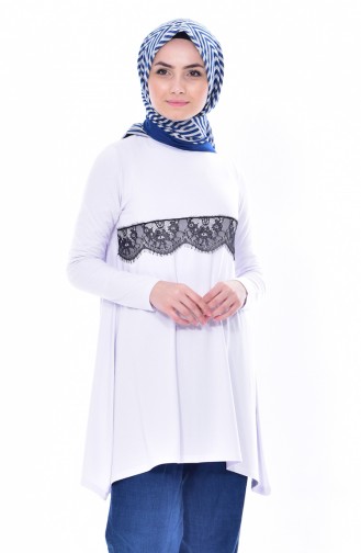 Lace Detailed Tunic 1413-04 White 1413-04