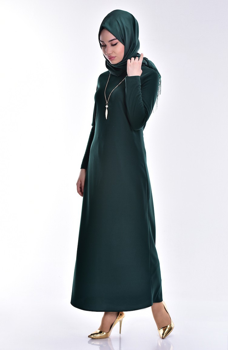 Kolye Detaylı Elbise 3249-01 Yeşil