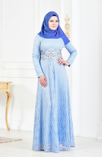 Robe de Soirée a Dentelle 3286-02 Bleu Bébé 3286-02