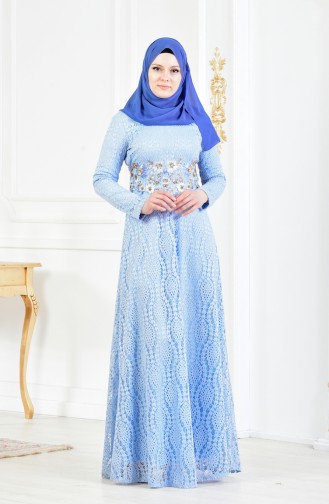 Robe de Soirée a Dentelle 3286-02 Bleu Bébé 3286-02