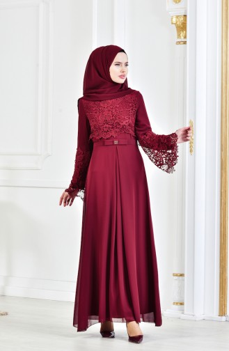 Claret Red Hijab Evening Dress 52670-08