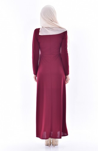 Embroidered Buttoned Dress 8028-10 Bordeaux 8028-10
