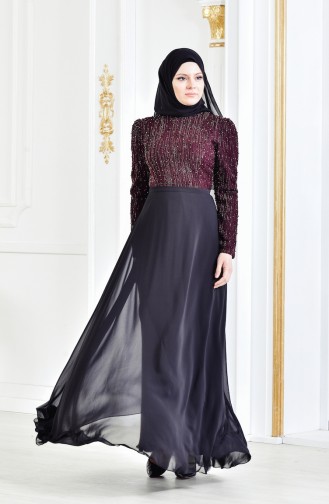 Robe de Soirée Perlées 3131-01 Bordeaux 3131-01