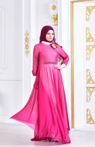 Perlen Abendkleid mit Brosche 1713167-04 Fuchsia 1713167-04