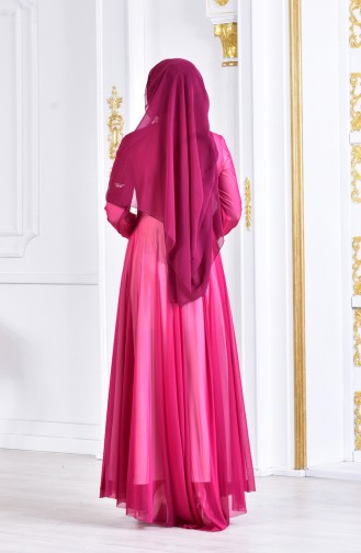 Perlen Abendkleid mit Brosche 1713167-04 Fuchsia 1713167-04