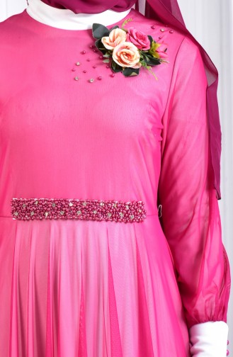 Perlen Abendkleid mit Brosche 1713167-04 Fuchsia 1713167-04