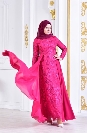 Abendkleid mit Perlen 8134-02 Fuchsia 8134-02