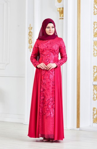 Robe de Soirée Perlées 8134-02 Fushia 8134-02