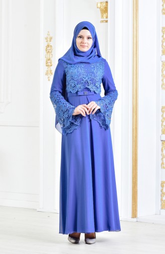 Abendkleid mit Spitzendetail 52670-07 Dunkel Blau 52670-07