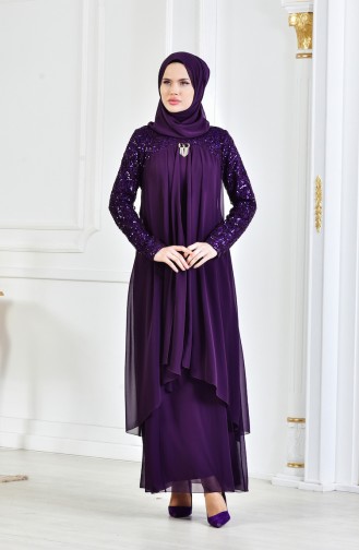 Dark Purple Hijab Evening Dress 52651-10