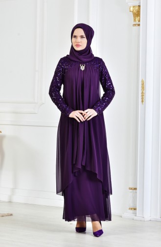 Dunkelviolett Hijab-Abendkleider 52651-10