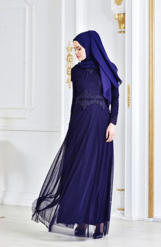 Geschnürtes Abendkleid mit Strassstein 6131-07 Dunkelblau 6131-07