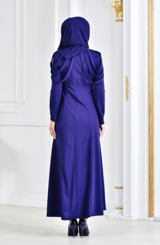 فستان سهرة بتصميم مُزين بقلادة 4463-06 لون كحلي 4463-06