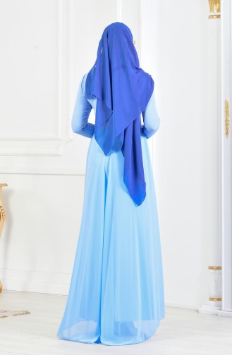 Robe de Soirée Bordée de Pierre 52690-03 Bleu 52690-03