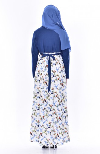 Flower Patterned Dress 0253-03 Blue 0253-03
