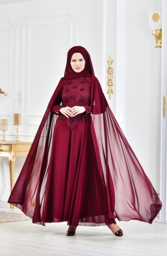 Weinrot Hijab-Abendkleider 52657-08