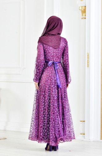 Robe de Soirée Bordée a Paillette 3148-02 Pourpre 3148-02