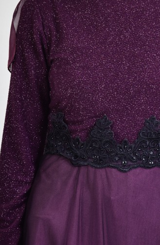 Silvery Laced Evening Dress 8159-01 Purple 8159-01