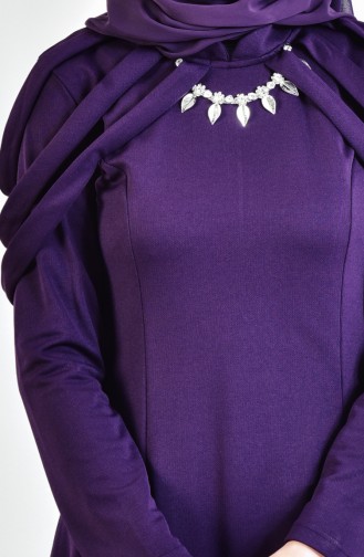 فستان سهرة بتصميم مُزين بقلادة 4463-04 لون بنفسجي 4463-04