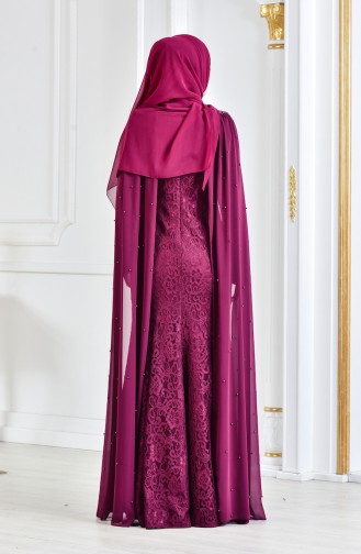 Plum Hijab Evening Dress 3281-02