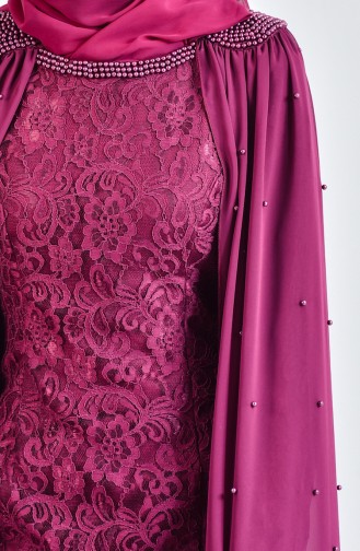 Plum Hijab Evening Dress 3281-02