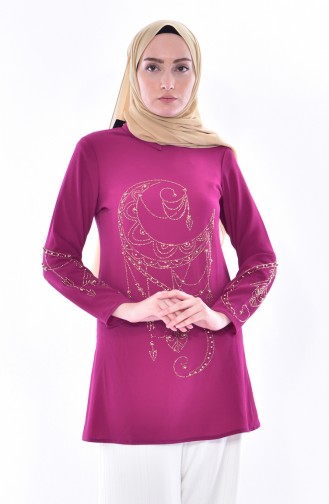 Stone Printed Pearl Tunic 8030-05 Plum 8030-05