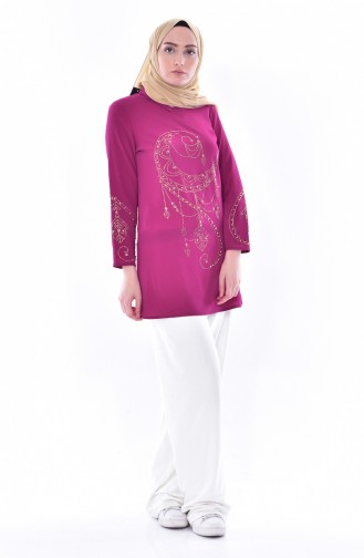 Stone Printed Pearl Tunic 8030-05 Plum 8030-05