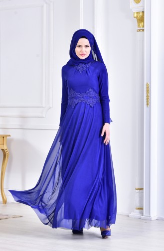 Robe de Soirée avec Pierre 6131-05 Bleu Roi 6131-05