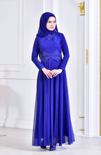 Saxe Hijab Evening Dress 6131-05