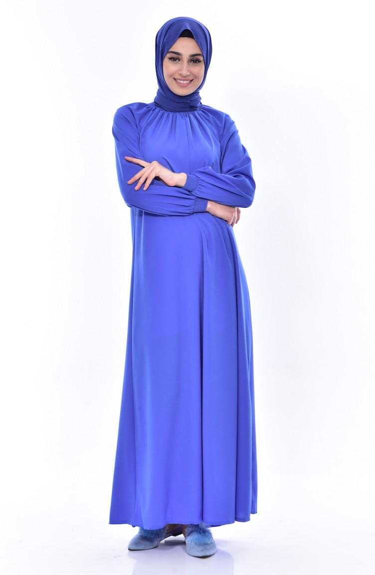 Saks-mavisi-robalı-elbise Saks-mavisi-robalı-elbise
