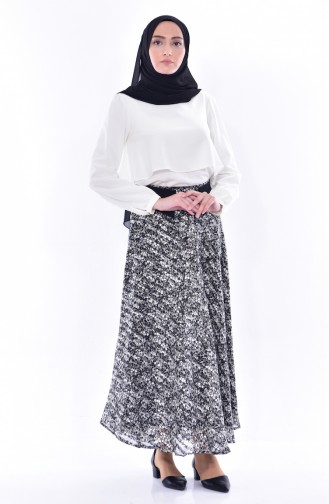 Belted Chiffon Skirt 1716784A-909 Black White 1716784A-909