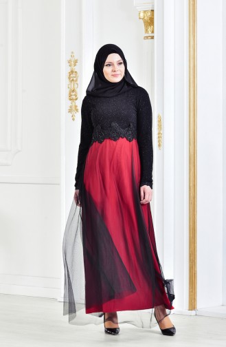 Red Hijab Evening Dress 3839-02